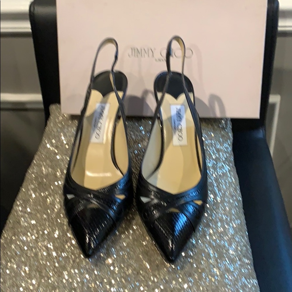 Jimmy Choo snakeskin sling back heel